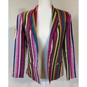 Vintage Women's Mr. Blackwell 100% Silk Colorful Striped Blazer Jacket‎